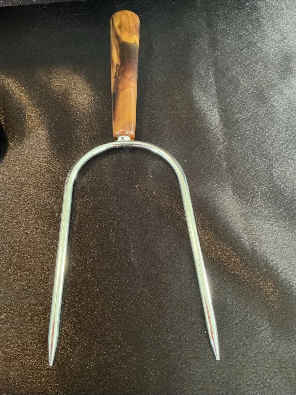 Mid Century Stainless Steel Carving Fork with Marbled Bakelite Handle